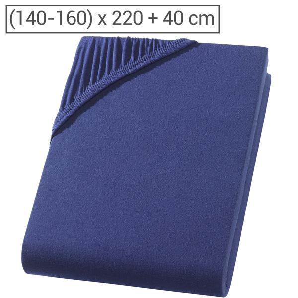 Drap-housse premium pour lit boxspring & lit à eau - navy, 140-160x220 cm - 190 g/m2 coton/élasthanne - bonnet 40 cm - Oeko-Tex - infroissable & doux