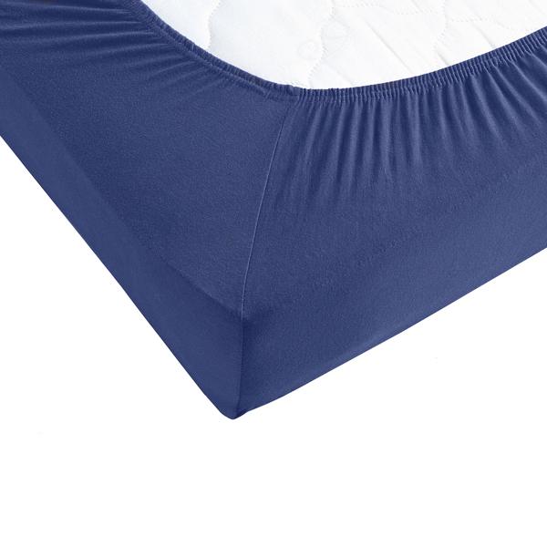Drap-housse premium pour lit boxspring & lit à eau - navy, 140-160x220 cm - 190 g/m2 coton/élasthanne - bonnet 40 cm - Oeko-Tex - infroissable & doux