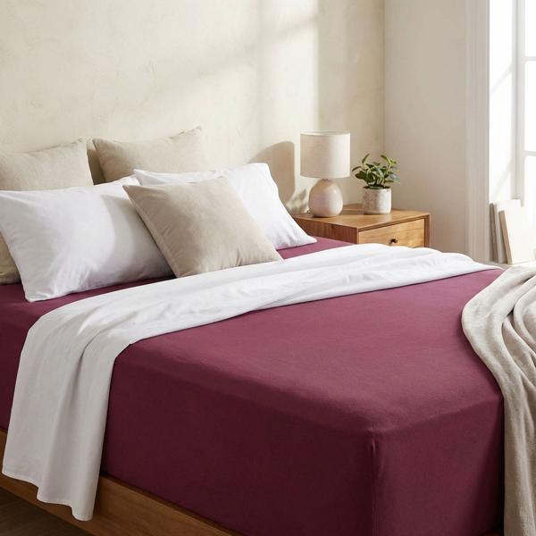 Drap-housse premium pour lit boxspring & lit à eau - bordeaux, 140-160x220 cm - 190 g/m2 coton/élasthanne - bonnet 40 cm - Oeko-Tex - infroissable & doux