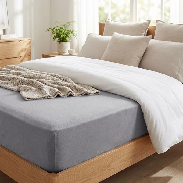 Drap-housse premium pour lit boxspring & lit à eau - Gris, 140-160x220 cm - 190 g/m² coton/élasthanne - Bonnet 40 cm - Oeko-Tex - Sans repassage & doux