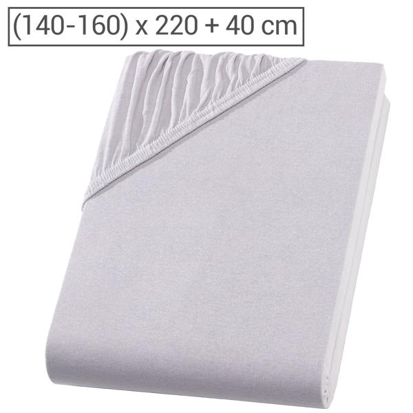 Drap-housse premium pour lit boxspring & lit à eau - argent, 140-160x220 cm - 190g/m2 coton/élasthanne - bonnet 40cm - Oeko-Tex - sans repassage & doux