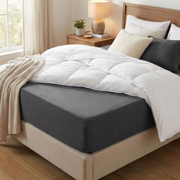 Premium Spannbetttuch für Boxspringbett & Wasserbett - Anthrazit, 140-160x220 cm - 190g/m2 Baumwolle/Elasthan - 40cm Steghöhe - Oeko-Tex - Bügelfrei & Weich