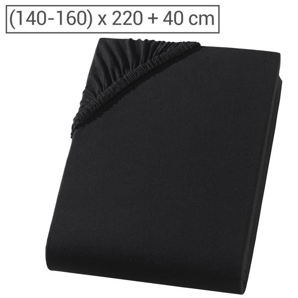 Drap-housse premium pour lit boxspring et lit à eau - Noir, 140-160x220 cm - 190 g/m2 coton/élasthanne - Bonnet 40 cm - Oeko-Tex - Infroissable & Doux