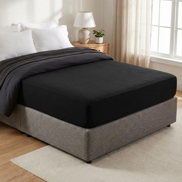 Drap-housse premium pour lit boxspring et lit à eau - Noir, 140-160x220 cm - 190 g/m2 coton/élasthanne - Bonnet 40 cm - Oeko-Tex - Infroissable & Doux
