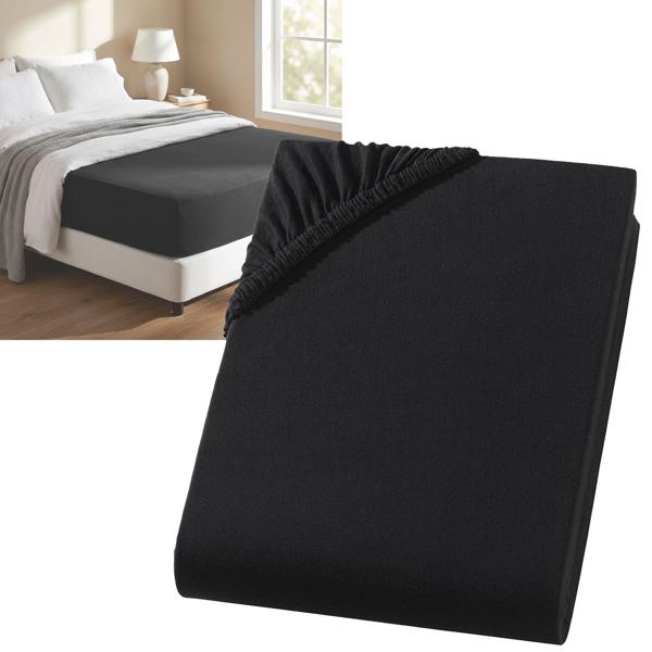 Drap-housse premium pour lit boxspring et lit à eau - Noir, 140-160x220 cm - 190 g/m2 coton/élasthanne - Bonnet 40 cm - Oeko-Tex - Infroissable & Doux