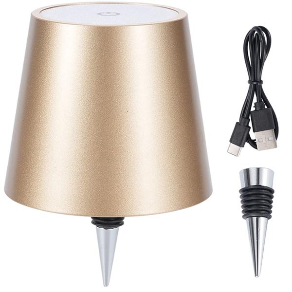 Set da 2 lampade a bottiglia, batteria 8 h: dimmerabili – 3600 mAh – 3 colori di luce, oro – illuminazione d’atmosfera – luce per bottiglia con paralume in metallo