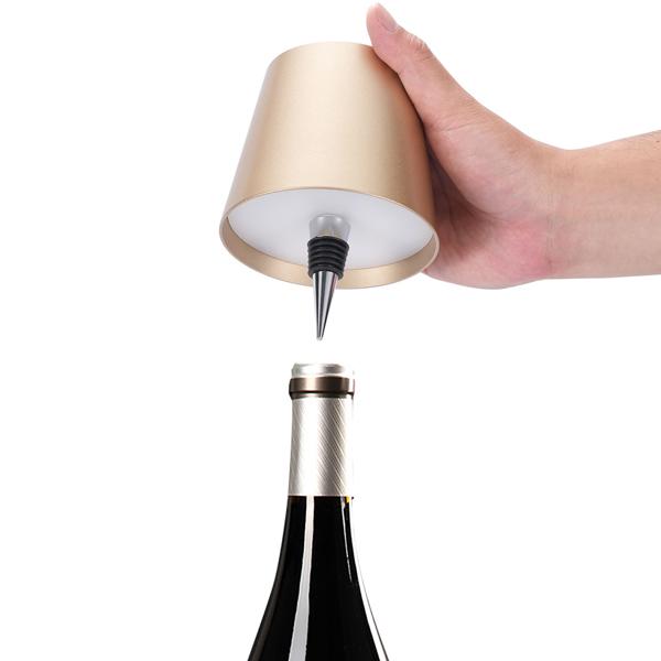 Set da 2 lampade a bottiglia, batteria 8 h: dimmerabili – 3600 mAh – 3 colori di luce, oro – illuminazione d’atmosfera – luce per bottiglia con paralume in metallo