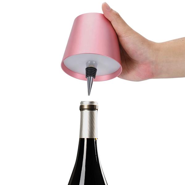 Set da 2 lampade a bottiglia, batteria 8 h: dimmerabili – 3600 mAh – 3 colori di luce, rose gold – illuminazione d’atmosfera – luce per bottiglia con paralume in metallo