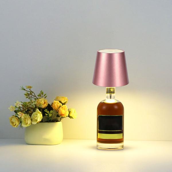 Set da 2 lampade a bottiglia, batteria 8 h: dimmerabili – 3600 mAh – 3 colori di luce, rose gold – illuminazione d’atmosfera – luce per bottiglia con paralume in metallo