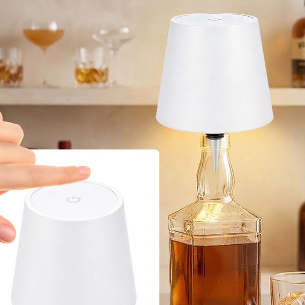 Akku Flaschenlampe mit Power-Akku: Dimmbar - 3600 mAh - 3 Lichtfarben, Weiss -Stimmungsvolle Beleuchtung - Dekoratives Flaschenlicht mit Metallschirm