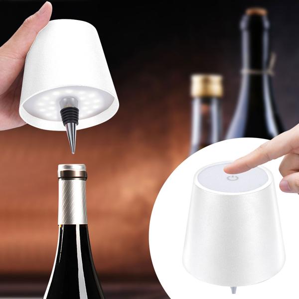 Akku Flaschenlampe mit Power-Akku: Dimmbar - 3600 mAh - 3 Lichtfarben, Weiss -Stimmungsvolle Beleuchtung - Dekoratives Flaschenlicht mit Metallschirm