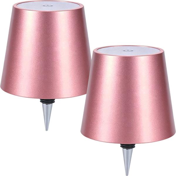 Set da 2 lampade a bottiglia, batteria 8 h: dimmerabili – 3600 mAh – 3 colori di luce, rose gold – illuminazione d’atmosfera – luce per bottiglia con paralume in metallo
