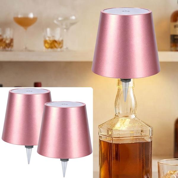 Set da 2 lampade a bottiglia, batteria 8 h: dimmerabili – 3600 mAh – 3 colori di luce, rose gold – illuminazione d’atmosfera – luce per bottiglia con paralume in metallo