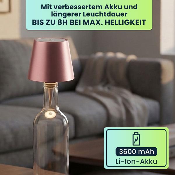 2er-Set Flaschenlampe, 8h Power-Akku: Dimmbar - 3600 mAh - 3 Lichtfarben, Rosegold -Stimmungsvolle Beleuchtung - Flaschenlicht mit Metallschirm