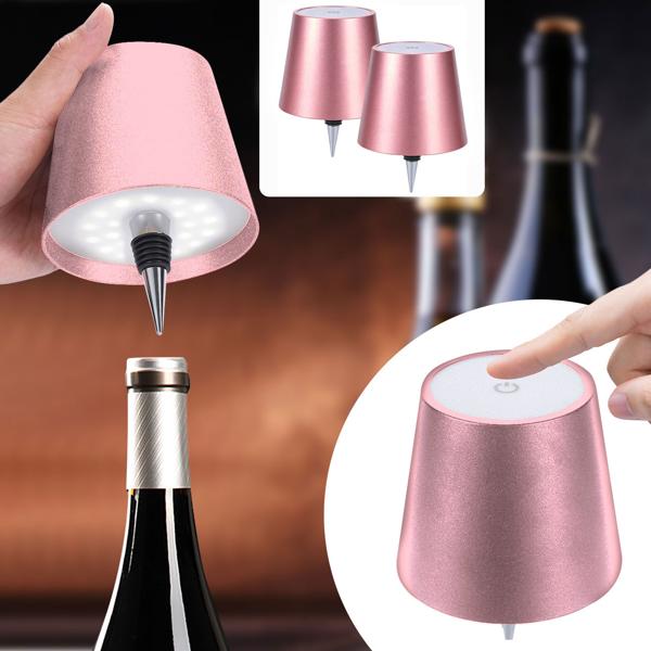 Set da 2 lampade a bottiglia, batteria 8 h: dimmerabili – 3600 mAh – 3 colori di luce, rose gold – illuminazione d’atmosfera – luce per bottiglia con paralume in metallo