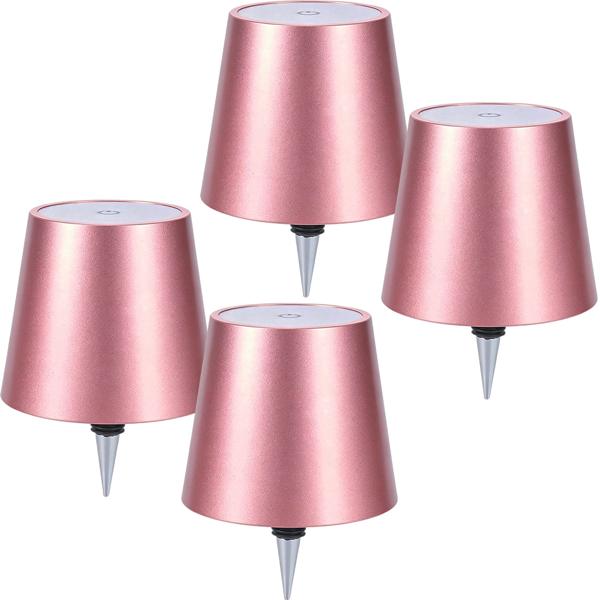 Set da 4 lampade a bottiglia, batteria con 8 h di autonomia: dimmerabili – 3600 mAh – 3 colori di luce, rose gold – illuminazione d’atmosfera – luce per bottiglia con paralume in metallo