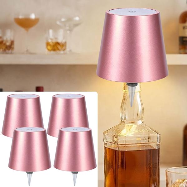 Set da 4 lampade a bottiglia, batteria con 8 h di autonomia: dimmerabili – 3600 mAh – 3 colori di luce, rose gold – illuminazione d’atmosfera – luce per bottiglia con paralume in metallo