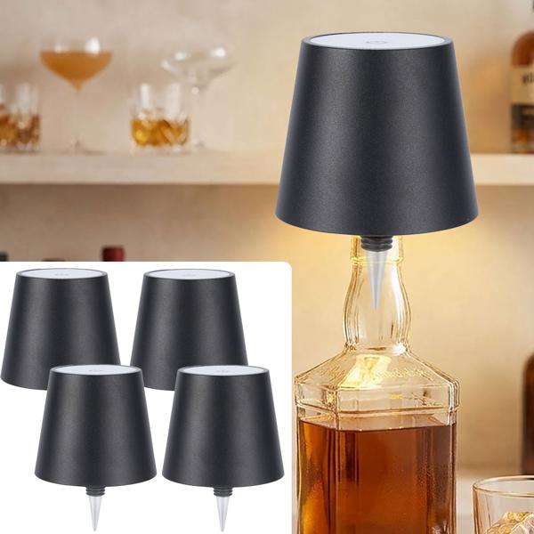 Set di 2 lampade per bottiglia, batteria 8 h ad alta potenza: dimmerabile – 3600 mAh – 3 colori di luce, nero – illuminazione d’atmosfera – luce per bottiglia con paralume in metallo