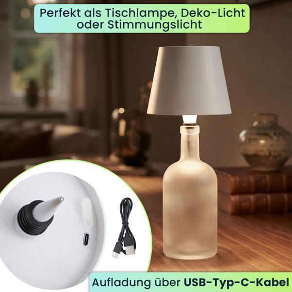 4er-Set Flaschenlampe, 8h Power-Akku: Dimmbar - 3600 mAh - 3 Lichtfarben, Weiss -Stimmungsvolle Beleuchtung - Dekoratives Flaschenlicht mit Metallschirm