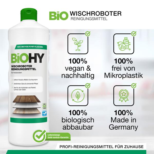 Holz-Bodenreiniger-Konzentrat für Wischroboter, Zitronenduft, vegan, 1 L, biologisch abbaubar, schnell trocknend