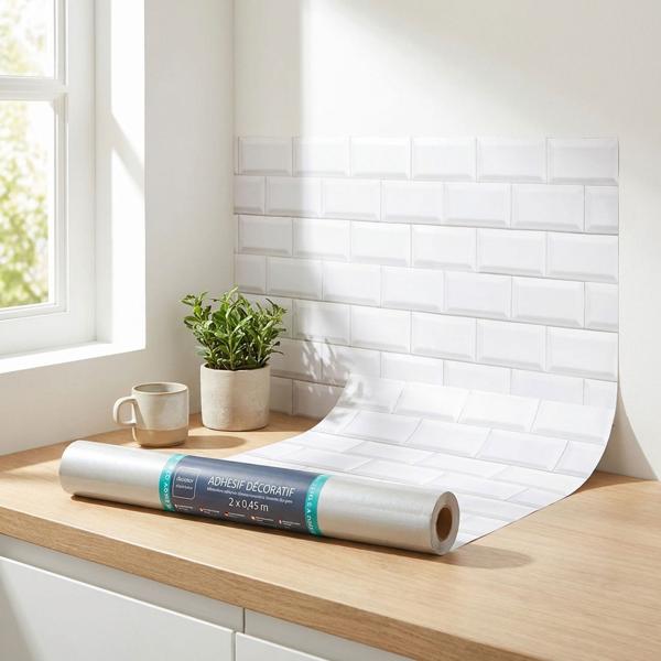 2er-Set Stilvolle Klebefolie in Backsteinoptik, weiss – Hochwertige Dekofolie, selbstklebend, 45cmx200cm