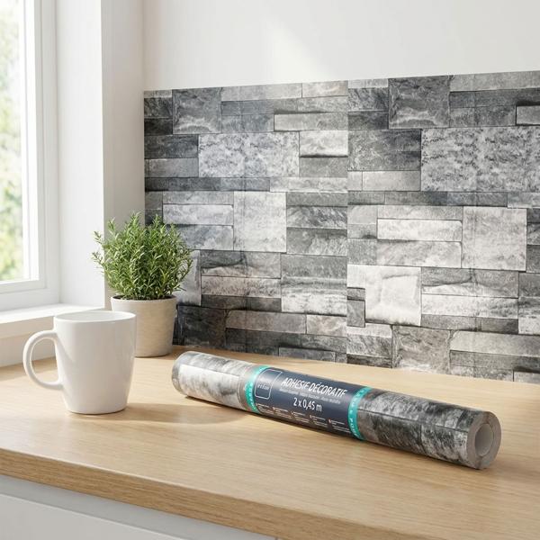 Stilvolle Klebefolie in Backsteinoptik, grau – Hochwertige Dekofolie, selbstklebend, 45cmx200cm
