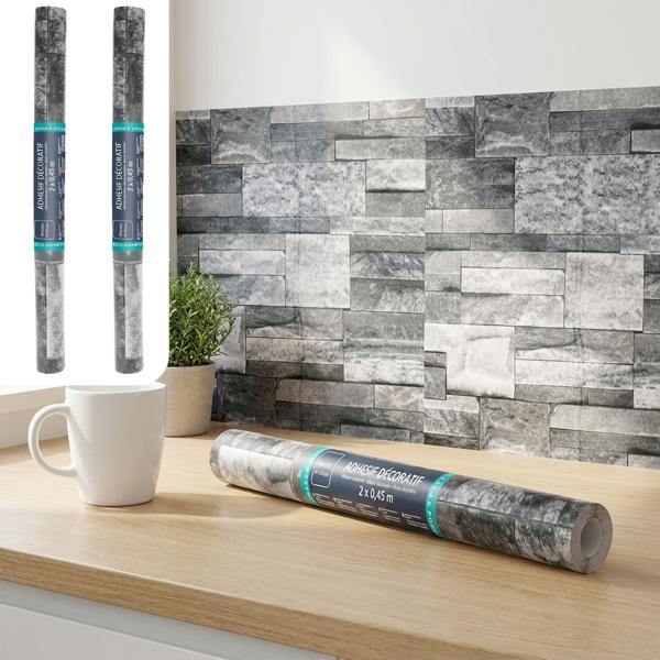 2er-Set Stilvolle Klebefolie in Backsteinoptik, grau – Hochwertige Dekofolie, selbstklebend, 45cmx200cm