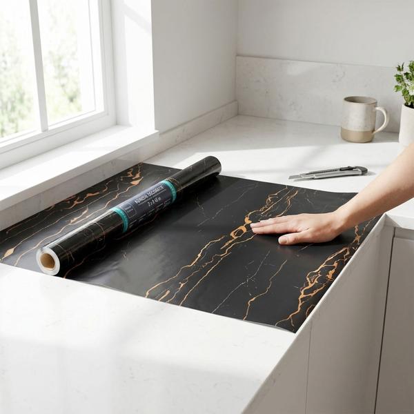 Hochwertige Klebefolie Schwarzer Marmor – Moderne Dekofolie, selbstklebend, 45cmx200cm