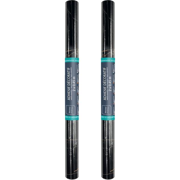 2er-Set Hochwertige Klebefolie Schwarzer Marmor – Moderne Dekofolie, selbstklebend, 45cmx200cm