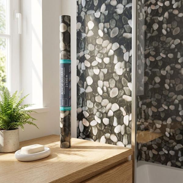 Moderne Klebefolie mit Kieselsteinmuster, dunkelgrau – Hochwertige Dekofolie, selbstklebend, 45cmx200cm
