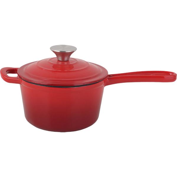 Set de casseroles en fonte premium 3 pièces rouge – set de faitouts émaillés avec couvercle (17 cm, 22 cm & 28 cm) – idéal pour l’induction, le four et tous types de tables de cuisson