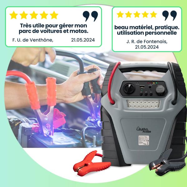 Booster de démarrage 5 en 1 avec batterie et compresseur – 12 V, 20 Ah, 100 A, 150 psi – puissant, mobile, polyvalent – pour voiture, moto, plein air