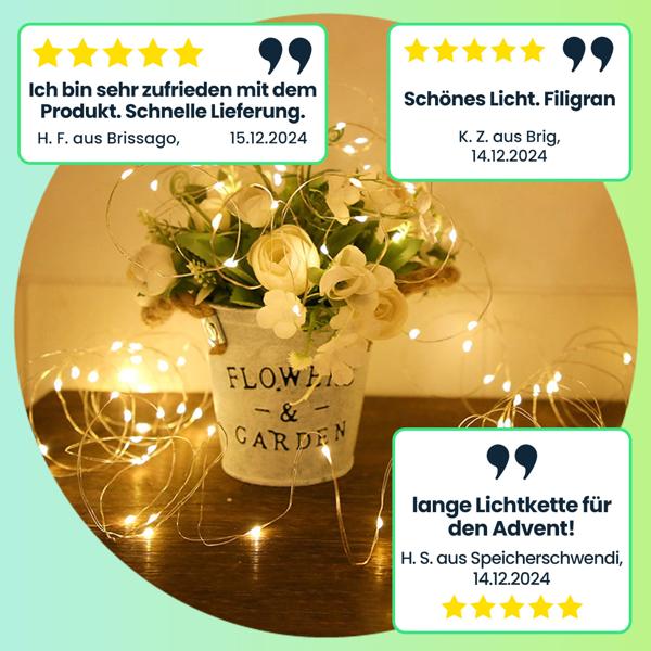 Solar Kupferdraht Lichterkette 22m, 200 warmweisse LEDs, IP44 – Perfekt für Garten, Balkon oder Terrasse