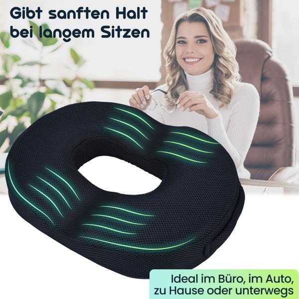 Ergonomischer Gel Sitzring aus Memory-Gel-Schaum, Komfort Sitzpolster entlastet Becken, Rücken und Steissbein, für Stuhl, Bürostuhl oder auch im Auto