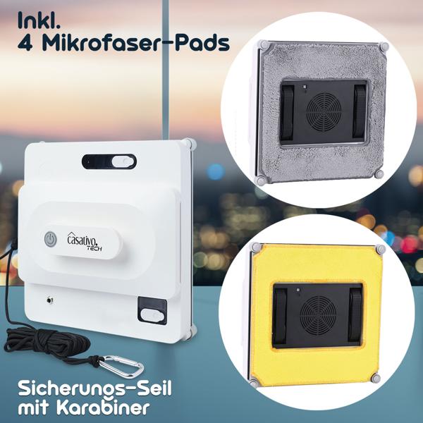 Smarter Fensterputz-Roboter mit App & Fernbedienung – Automatischer Fensterreiniger für streifenfreie Sauberkeit, rahmenlose Fenster, inkl. 4 Pads