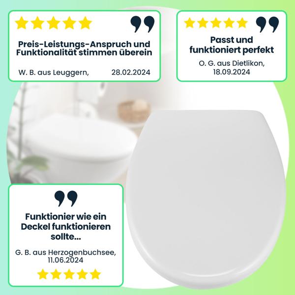 Robuster WC-Deckel mit Absenkautomatik Soft Close, 41,5 x 37 cm, weiss, oval, universell einsetzbar, Quick-Release-Funktion für eine einfache Reinigung
