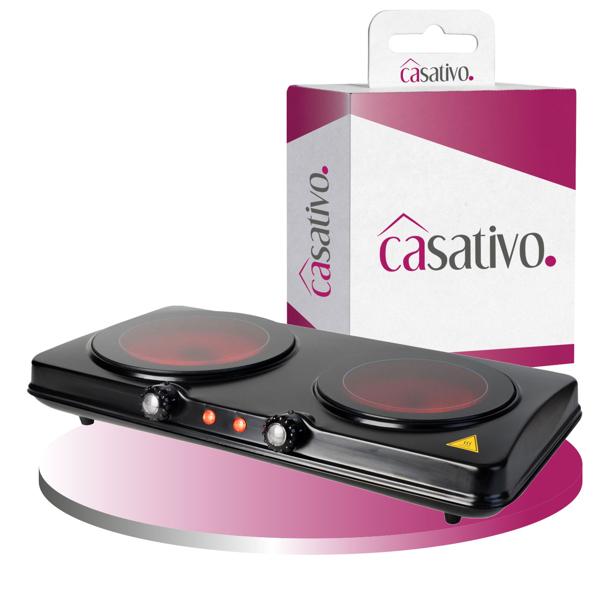 Glaskeramik Doppelkochplatte, 2 Kochfelder 16,4 & 18,8 cm, mobil - tragbar, 2.000 W, schnelles Aufheizen, ideal für Camping, Garten und Zuhause 