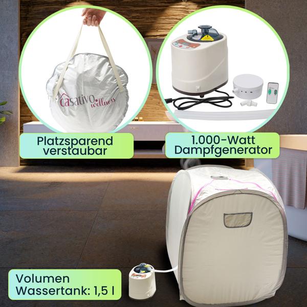 Wellnessoase für Zuhause – Mobile Sauna & Dampfbad (1000W) mit Fernbedienung & Timer – Entspannung pur auf Knopfdruck