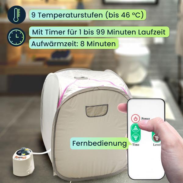 Wellnessoase für Zuhause – Mobile Sauna & Dampfbad (1000W) mit Fernbedienung & Timer – Entspannung pur auf Knopfdruck