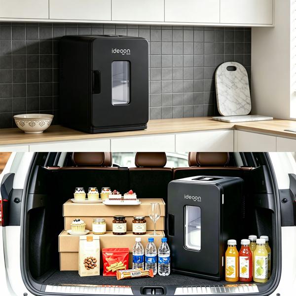 Mobiler Mini Kühlschrank 14L mit Kühl- und Wärmfunktion - Kleiner Auto Kühlschrank 12V 230V, Mini Fridge mit Sichtfenster & Tragegriff, Schwarz