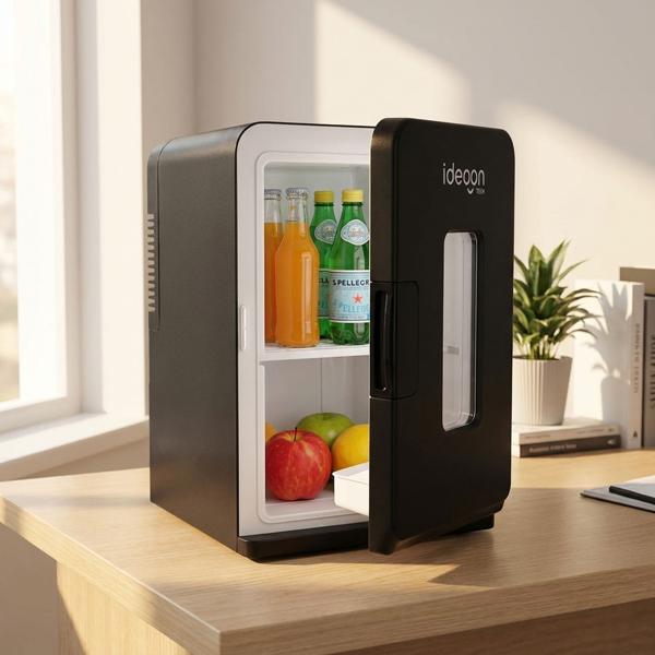 Mobiler Mini Kühlschrank 14L mit Kühl- und Wärmfunktion - Kleiner Auto Kühlschrank 12V 230V, Mini Fridge mit Sichtfenster & Tragegriff, Schwarz