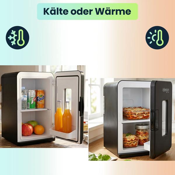 Mobiler Mini Kühlschrank 14L mit Kühl- und Wärmfunktion - Kleiner Auto Kühlschrank 12V 230V, Mini Fridge mit Sichtfenster & Tragegriff, Schwarz