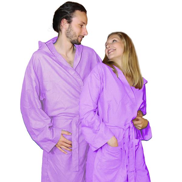 Peignoir microfibre extra-léger avec capuche - Absorbant & séchage rapide pour sport, voyage, piscine, sauna, plage - Violet clair, Taille M - 80% polyester, 20% polyamide, 500g