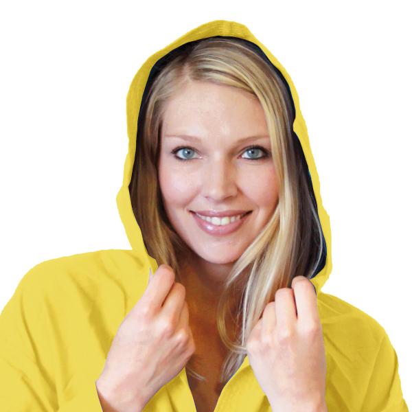 Mikrofaser-Bademantel XL Gelb mit Kapuze - Saugfähig, schnelltrocknend & leicht (500g) für Sport, Reise, Sauna - 80% Polyester, 20% Polyamid