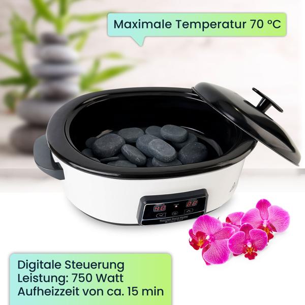 Hot Stone Massage Set mit digitaler Temperaturkontrolle – 23 Natursteine, Wärmegerät für entspannende Wellness-Momente