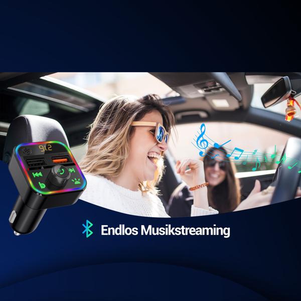 Trasmettitore FM Bluetooth Auto Con Vivavoce E Caricatore USB C Rapido - Adattatore Accendisigari Per Musica E Chiamate In Auto