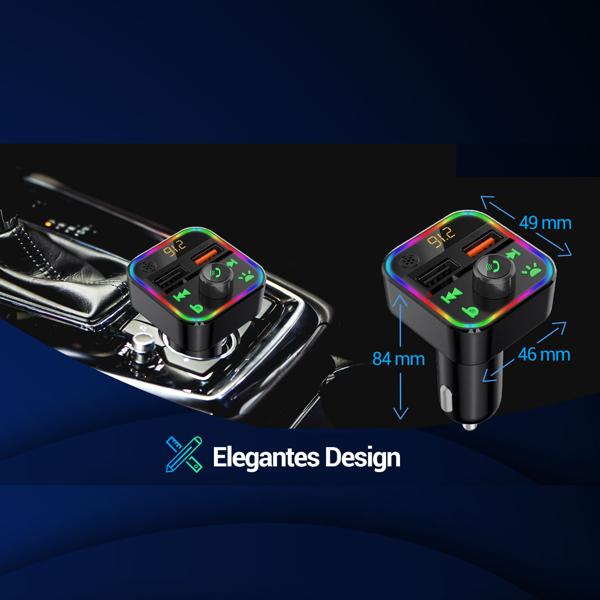 Transmetteur FM Bluetooth 5.0 QUMOX C22 Pour Voiture - Charge Rapide PD 20W, Molette De Contrôle, Affichage Tension