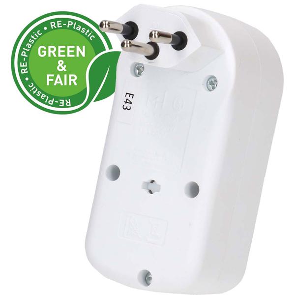 Multiprise biplite 2 prises T13 – fiche pivotante – interrupteur marche/arrêt – blanc