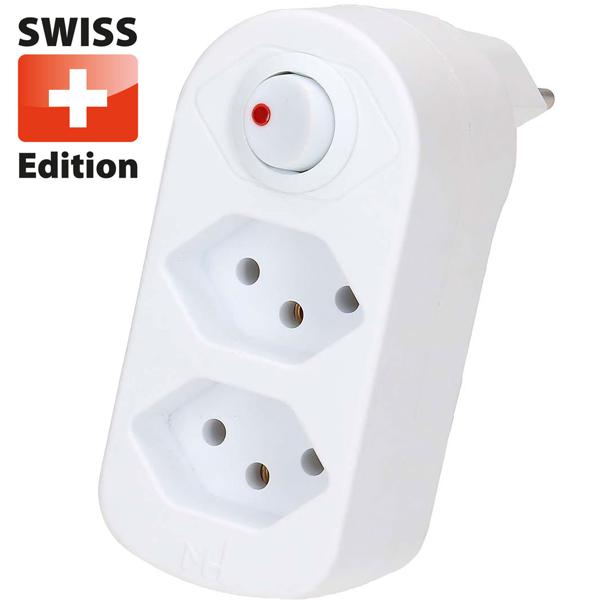 Multiprise biplite 2 prises T13 – fiche pivotante – interrupteur marche/arrêt – blanc