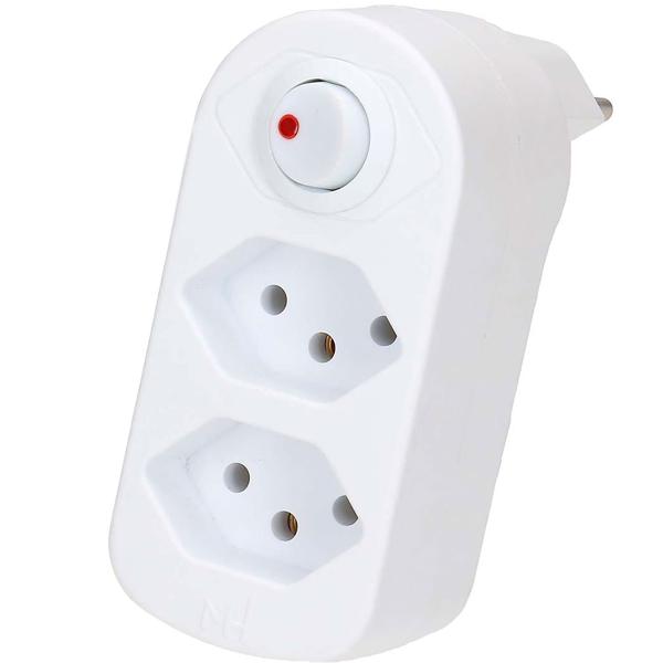 Multiprise biplite 2 prises T13 – fiche pivotante – interrupteur marche/arrêt – blanc